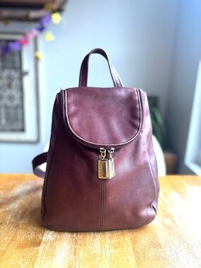 Tiganello Smooth Leather Backpack in Dark Brown with Gold Accent